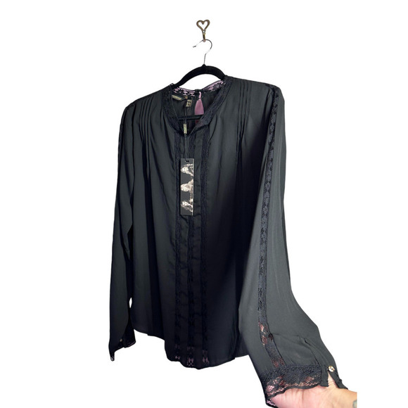 Kardashian kollection Long Sleeve Lace Insert Lace Blouse Chiffon Top Size XL - Picture 6 of 8